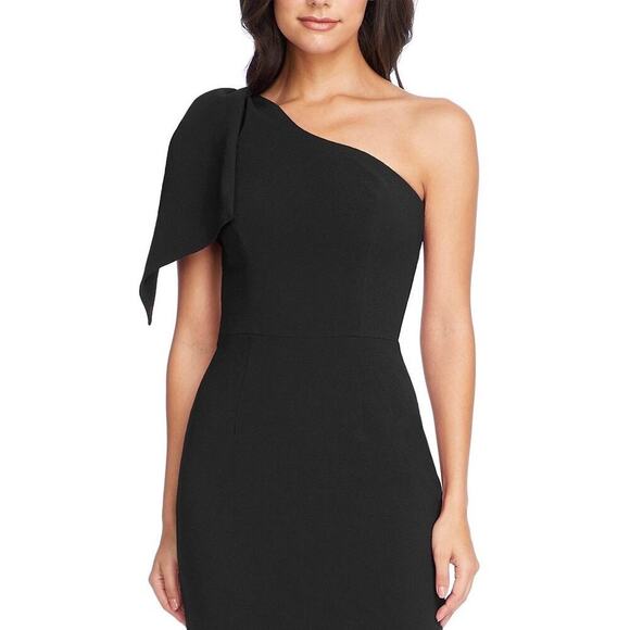 Dress The Population Tiffany One Shoulder Bow Black Midi Sheath Medium M NWT - Picture 7 of 10
